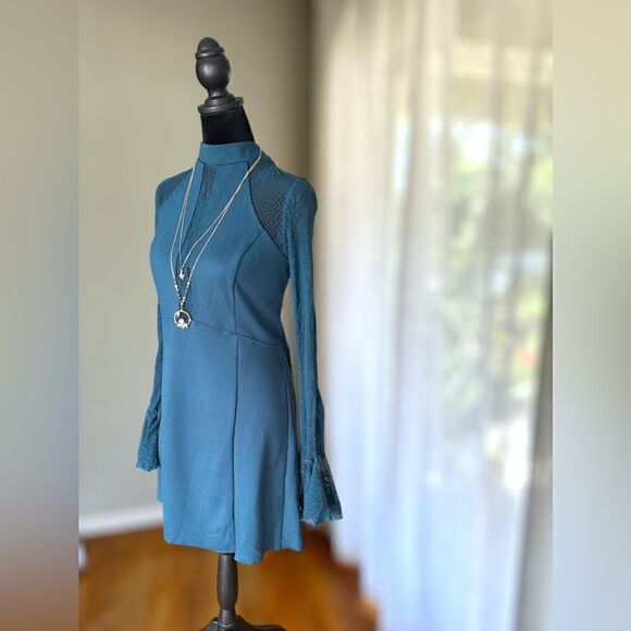 Free People It’s Now or Never Mini Night Out Dress in Teal Jewel Size L - Picture 6 of 16